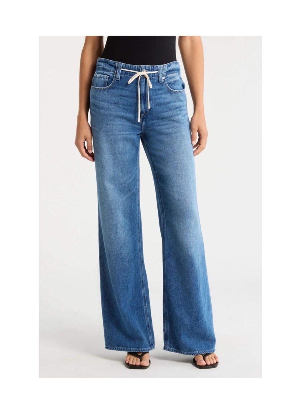 PAIGE Light Blue Wide-Leg Drawstring Jeans